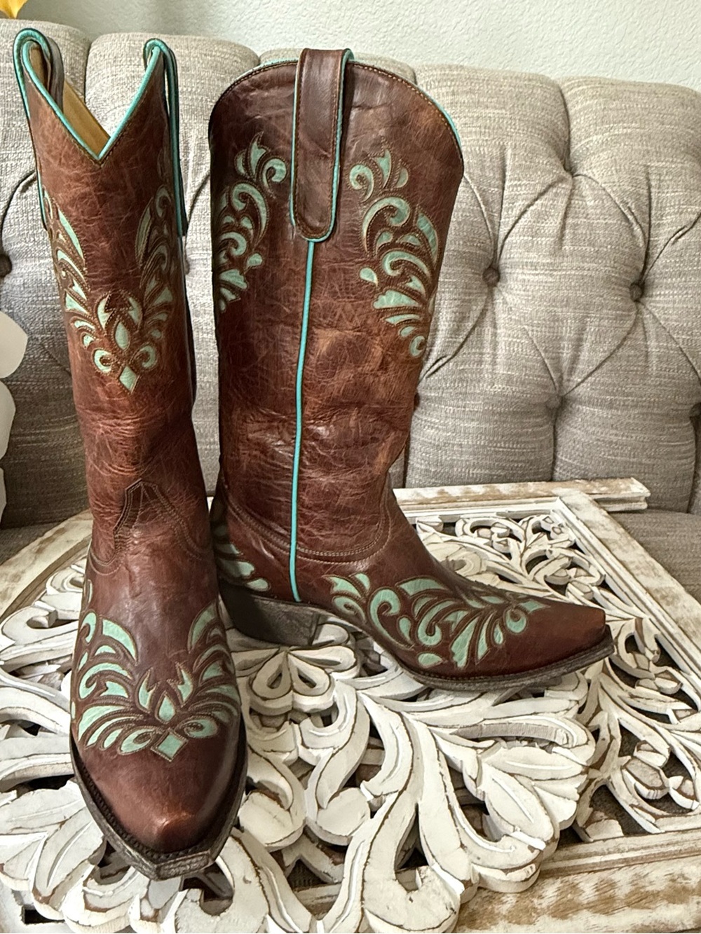 Old Gringo Brown & Turquoise Leather Western Boots Women’s 7